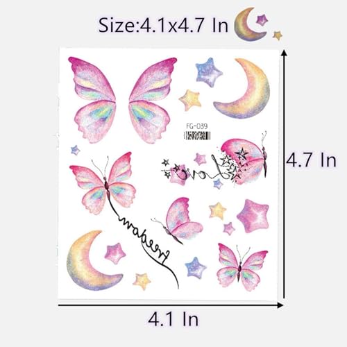 20 Glitter Butterfly Temporary Tattoos - Waterproof Face & Body