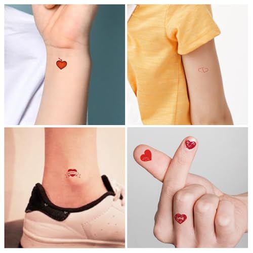 180 PCS Valentines Love Hearts Temporary Tattoos, Red Fake Tattoo Stickers for Kids Girls Women Face Body Valentine's Day Party Decorations Supplies