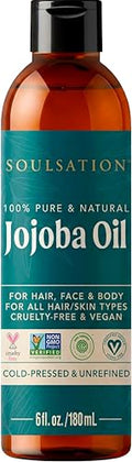 SOULSATION Pure Jojoba Oil 6oz - 100% Natural Moisturizer for Skin, Hair & Body