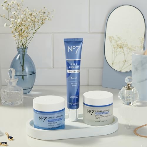 No7 Lift & Luminate Triple Action Day Cream - Anti-Aging Face Moisturizer SPF 30, Hyaluronic Acid & Vitamin C - Firms Skin for Radiant Glow - Suitable for Sensitive Skin (2 pack, 1.69 Fl Oz each)