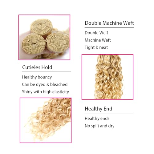 WuvuSnm 613 Blonde Water Wave Human Hair Bundles 16-20 Inch Two Tone #27/613WT
