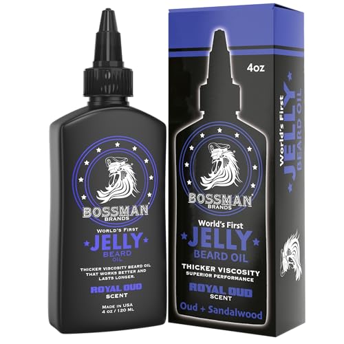 Bossman Jelly Beard Oil for Men (4 oz, Royal Oud Scent) ? Softens, Moisturizes & Conditions with Natural Ingredients