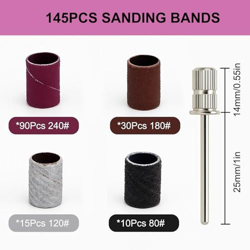 145 Pcs Nail Drill Bits Set - Fine Grit Sanding Bands for Acrylic Nails