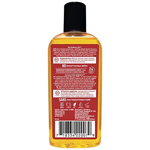 Desert Essence 100% Pure Jojoba Oil - 4 Fl Oz - Pack of 2 - Haircare & Skincare Essential Oil - All Skin Types - No Oily Residue - May Help Prevent Flakiness - Makeup Remover - Aftershave Moisturizer