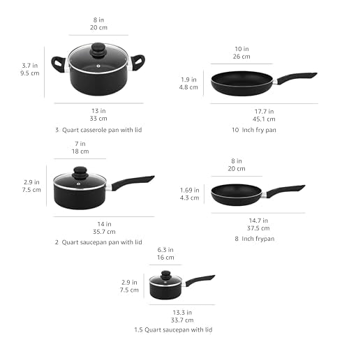 Amazon Basics Non-Stick Cookware 8-Piece Set, Pots and Pans, Black