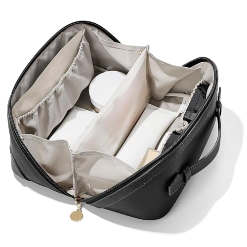 mibasies Flat Lay Open Travel Makeup Bag, Dual-Zipper Diagonal Cosmetic Bag, Large Capacity Waterproof Toiletry Bag for Women