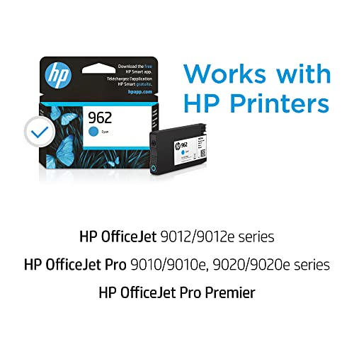 HP 962 Cyan Ink Cartridge | Works with HP OfficeJet 9010 Series, HP OfficeJet Pro 9010, 9020 Series | Eligible for Instant Ink | 3HZ96AN