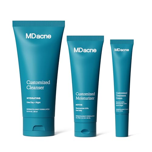 MDacne 3 Step Retinol Acne Kit - Retinol Cream 0.25%, Salicylic Acid Cleanser, Niacinamide Moisturizer - Plant-Based kit for Hormonal Acne, Blemishes, Wrinkles, 60 Day Acne Kit