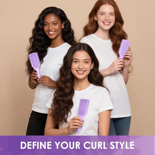 QUWHE Curl Defining & Detangling Brush – Dual-Vented Flexible Bristles, Purple