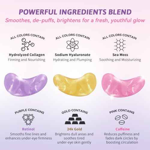 Under Eye Patches for Dark Circles, Puffiness, Fine Lines, Eye Mask Set with Retinol, 24K Gold, Caffeine, Gel Mask for Birthday & Spa Party Favors, Skincare Gift for Women & Men, 24 Pairs