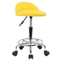 KKTONER PU Leather Round Rolling Stool with Foot Rest Height Adjustable Swivel Drafting Work SPA Task Chair with Wheels (Yellow)