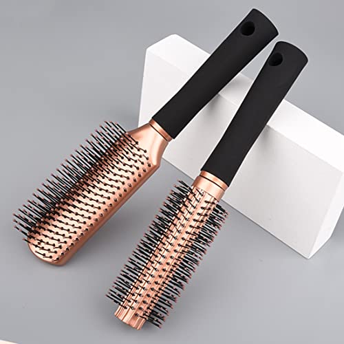 Leenchiry Anti-Static Nylon Bristle Detangler Hair Comb for Blow Drying, Detangling Wet and Dry Curly or Straight Hair for Women and Men (Rectangle, Golden)