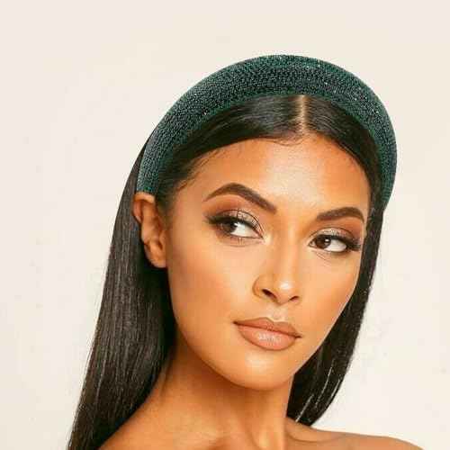 AHONEY Green Rhinestone Headband for Women Girls, Crystal Headband Green Headpiece Wide Head Band for Women's Hair Christmas Gifts Hair Accessories