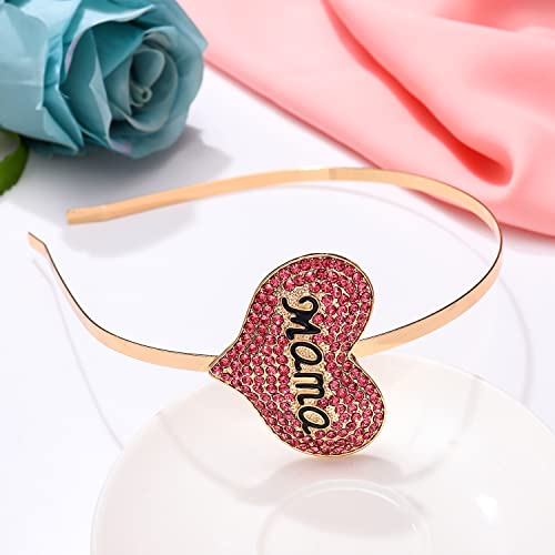 CEALXHENY Mother’s Day Headband Enamel Rhinestone Mama Hairband for Women Sparkling Crystal Heart Hair Hoop Mother’s Day Hair Accessory Gift (Pink)