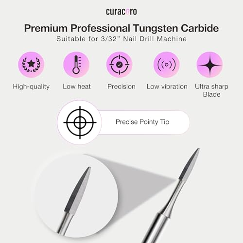 Curacoro Cuticle Nail Drill Bit 3/32'' Flame Polygon Carbide