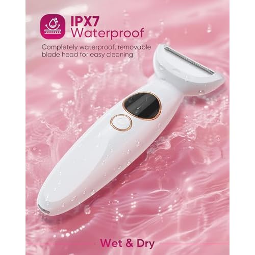 3 in 1 Bikini Trimmer for Women, Electric Razors for Women with Display, Painless Bikini Trimmer, USB Charging, Electric Shaver for Woman,Shaver for Woman for Face, IPX7 Waterproof,White