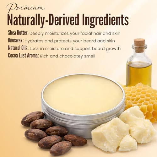 Beard Balm for Men - Cocoa Lust - Deep Conditioning Mustache & Beard Care for Growth, Softening, Grooming, & Styling - Shea Butter, Beeswax, & All Natural Oils - 2oz