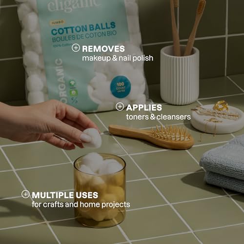 Organic Jumbo Cotton Balls for Face - Hypoallergenic, 100 Count