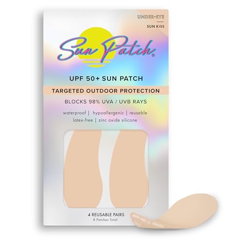 Sun Patch, Reusable Under Eye Sunblock Patches, 100% Silicone Sunscreen Under Eye Patches for UV Protection, Face Stickers with UPF 50, 1 Pack/4 Pairs, Sunkiss (Nude) (Golf, Surf, Swim, Ski & Snow)