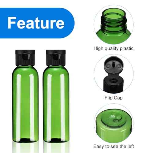 uxcell 2 Oz Plastic Bottles with Flip Caps, 200 Pcs Reusable Travel Size Containers with Lids Plastic Squeeze Refillable Dispensing Bottles for Shampoo, Body Soap, Toner(Green Black)