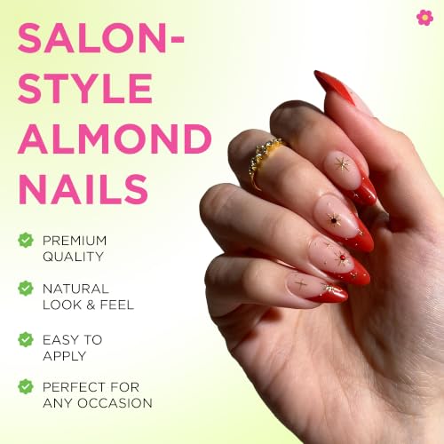 PaintLab Celestial Red French Tip Press On Nails - Medium Almond, 30-Piece Kit