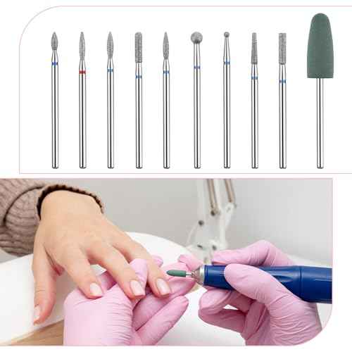 10 PCS Nail Drill Bits Set for Manicure, Professional Russian Manicure Nail Diamond Bits, Cuticle Remover Nail Products for Manicure Pedicure for Home and Nail Salon