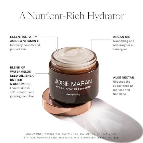 Josie Maran Whipped N' Ready to Glow Body Care Set - Includes Argan Intensive Creamy Oil, Face Cream & Body Butter - Nourishes, Hydrates & Firms Skin - Radiance-Boosting Gift Set (3 Count)
