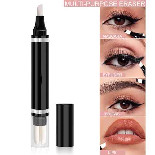 Eye Makeup Remover Pen, Makeup Remover Eraser Stick Corrector Stick Lipstick Eyeliner Eraser for Instant Touch Up Correction, Mascara Smudges Correction,Travel-Friendly Makeup Removing Pen With 3 Replacement Heads