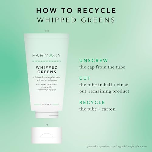 Farmacy Foaming Face Wash for Oily Skin - Whipped Greens Oil-Free Gentle Facial Cleanser + Exfoliator - Infused with Green Clay to Remove Impurities, Control Oil + Maintain Skin Hydration (50ml)