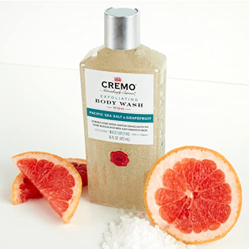 Cremo Rich-Lathering Exfoliating Pacific Sea Salt & Grapefruit Body Wash for Men, A Refreshing Scent with Notes of Fresh Mint, Citron, Cedar and Moss, 16 Fl Oz