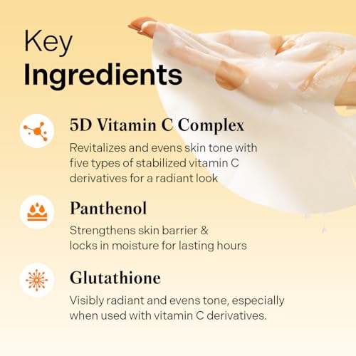 Torriden CELLMAZING Vita C Facial Mask (10 Sheets) | Radiance & Glow Boosting Korean Sheet Mask | Improving Overall Skin Tone | 5D Vitamin C + Niacinamide | Korean Face Mask
