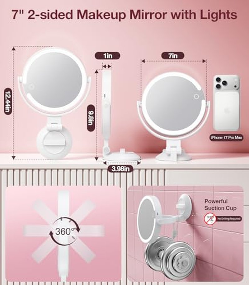 10X Magnifying Mirror with Light, Wall & Desk Makeup Mirror