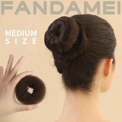 FANDAMEI 6 PCS Hair Bun Makers for Kids, 10 Invisible Bun Nets for Ballet Girls, 3PCS Extra Small 3PCS Small Donut Buns for Hair Kids, Bun Makers Hair Nets for Buns with 5 Elastics 20 Pins (Brown)