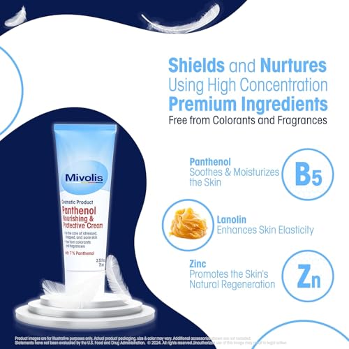 High Concentration 7% Panthenol B5 Multi Healing Ointment & Soothing Cream for Dry, Irritated Skin, Sunburn & Rash Relief, Baby Safe, Fragrance-Free.