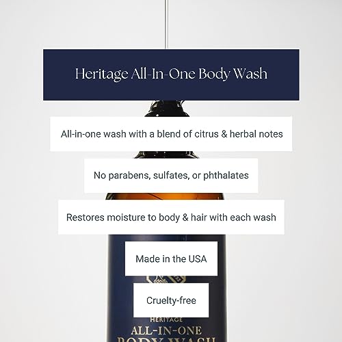 Caswell-Massey Heritage All-in-1 Body Wash, Use as a Face Wash, Beard Wash, Shampoo, Body Wash & Shave Gel, Signature Heritage Soap for Men, 12 Fl Oz