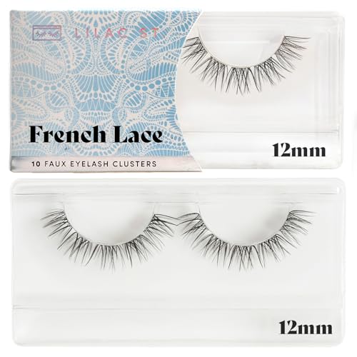 Lilac St - French Lace Glamorous Faux Eyelash Clusters (12mm) - Delicate & Wispy - DIY Lash Extension Wisps - Lightweight & Lifelike - Korean Silk - Lasts 10 Days - Cruelty Free, Vegan - 10 Lashes