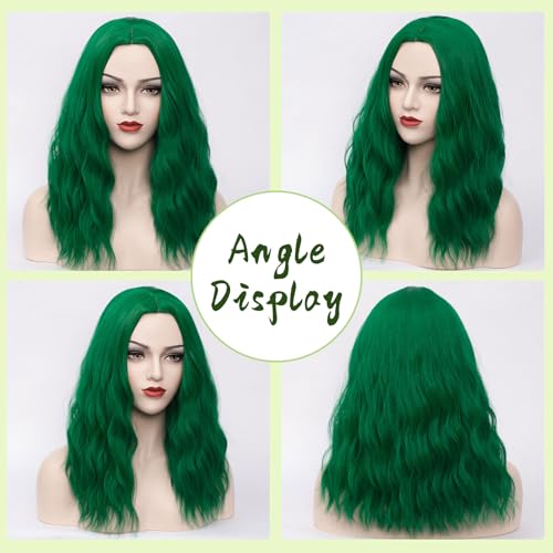 18" Dark Green Curly Wig for Women - Heat Resistant Synthetic Fiber