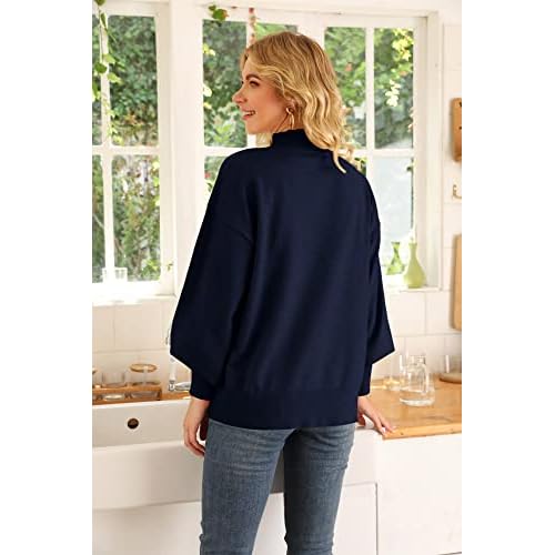 WEACZZY Women's 2026 Fall Fashion Casual Sweaters Mock Neck Long Lantern Sleeve Lightweight Knit Pullover Sweater Tops