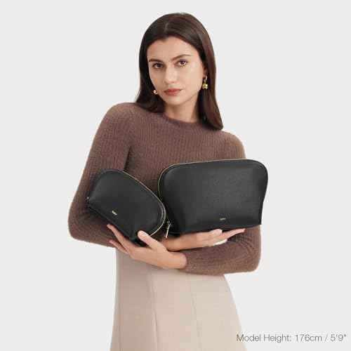 Kattee Leather Makeup Bag, Travel Cosmetic Bag Set, Toiletry Bag Organizer for Women, 2-PACK, Black