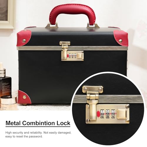 urecity Portable Retro Leather Makeup Train Case Cosmetic Organizer Case Leather Storage Box with Combination Lock (12.5", Red Crocodile)