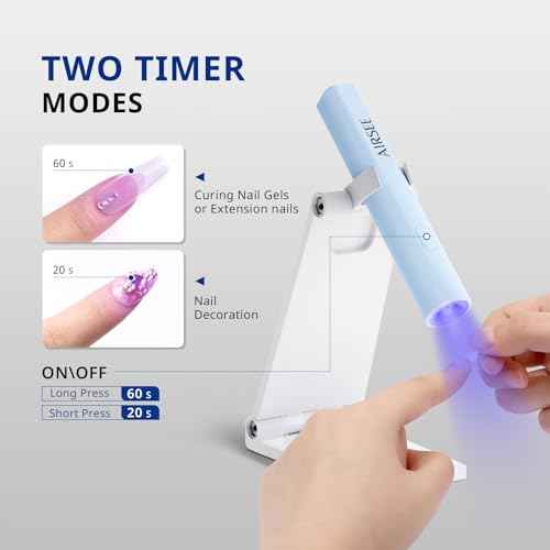 AIRSEE Mini Handheld UV Light with Stand,Portable Rechargeable Nail Lamps,2 Timers for Fast Nail Extension,Rhinestone Glue Decoration,Gel Strips at Home,Travel(Blue)