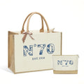KongMoTree Birthday Gifts for Women Her, Birthday Bag, Reusable Vintage Jute Blue Floral Tote Bag and Makeup Bags