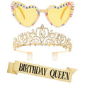 Yellow Birthday Queen Tiara Crown & Sash Set for Women & Girls - Party Accessories