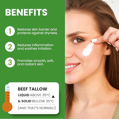 Beef Tallow for Skin ? Organic Whipped Beef Tallow Honey Balm | Tallow & Honey Balm for Face | Softening Skin Moisturizer for Sensitive, and Dry Areas | Natural Beef Tallow Skincare - 4.2oz/120g Jar
