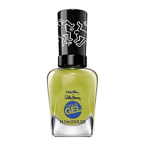 Sally Hansen Miracle Gel Keith Haring Salon Quality Nail Polish | Gel-Like Formula, Two-Step System, No UV Light Needed, Long Lasting | Opaque, Glossy | 920 Go Figures | Bright Olive Green Nail Polish