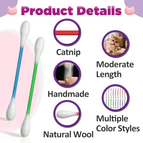 18 Pcs Catnip Cotton Swabs for Cats - Interactive Chew Toys