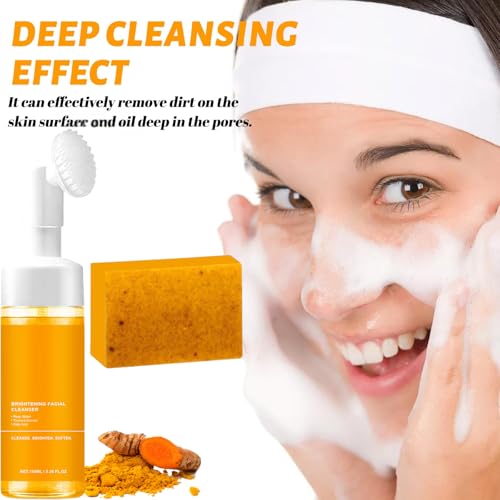 4Pcs Turmeric Wash and Care Two Piece Set, Tuemeric Facial Cleanser & Turmeric Soap Combo, Face & Body Cleanser, Deep Cleansing£¬Bring a Bubble Net