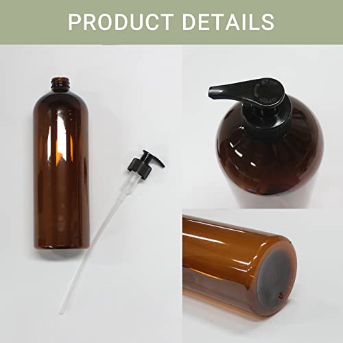 32 oz Amber Pump Bottles - 4 Pack with Funnel & Labels