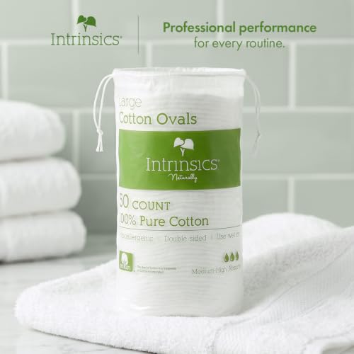 Intrinsics 3" Large Cotton Rounds (50 Count) – Lint-Free Dual-Sided Face Pads for Cleansing & Makeup Removal