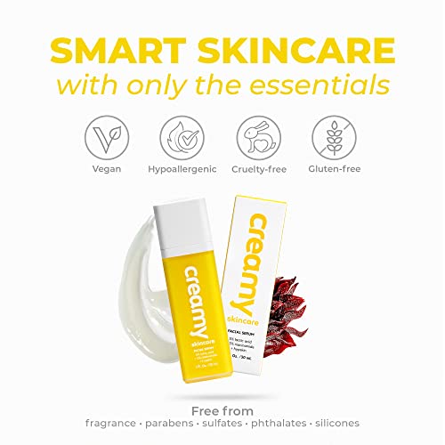 Creamy Skincare Hydrating 5% Serum, Moisturizing Face-Exfoliator with 5%, 5% Niacinamide, and Hypskin, Face Serum for Dry and Dull Skin, Gentle on All Skin Types, 1 fl oz/ 30mL